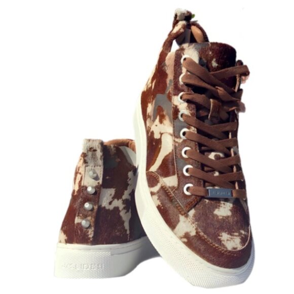 NEW with box J SLIDES NYC BROWN PONY LEATHER COWHIDE SNEAKERS WOMANS Size 6 - Picture 4 of 10